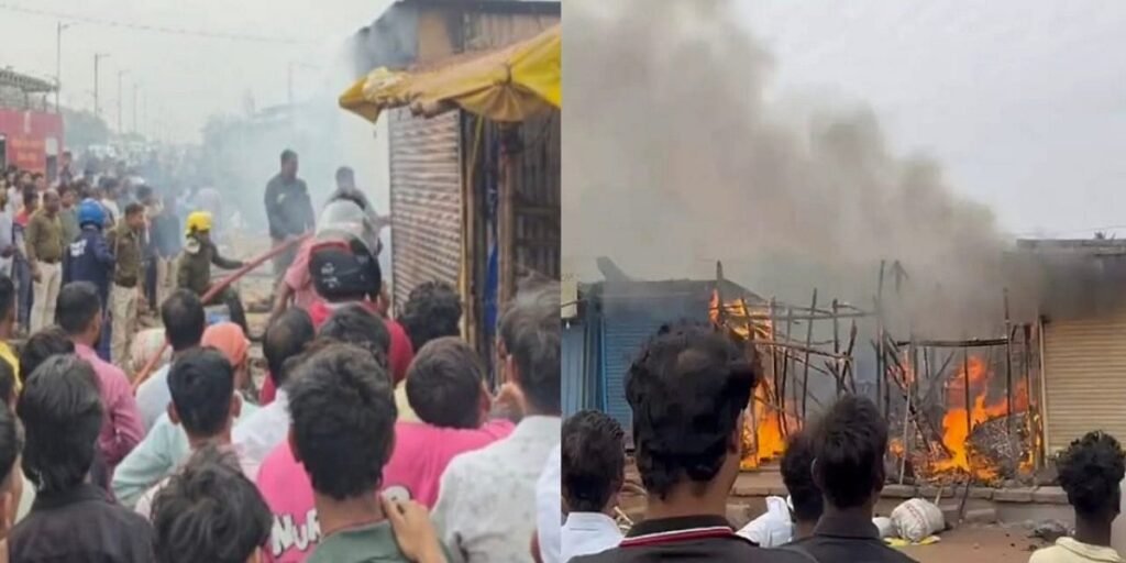 CG ब्रेकिंग: नया रायपुर के मिनी मार्केट में भीषण आग, कई दुकानें जलकर राख